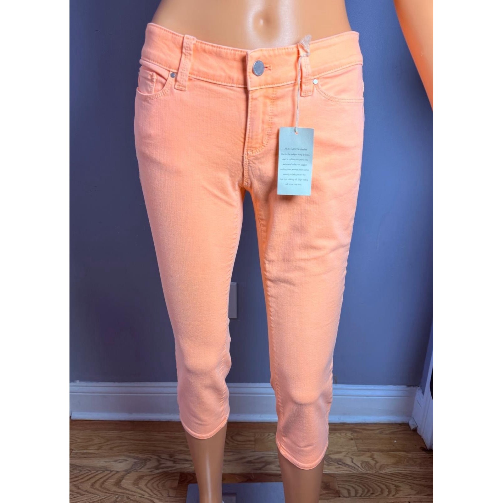 Ann Taylor Modern Fit Capri Pants Women's 2p Petite Peach Coral Stretch Nwt.